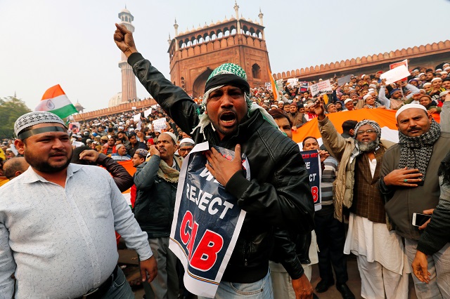 demonstrators attend a protest against a new citizenship law after offering friday prayers at jama masjid in the old quarters of delhi india photo reuters