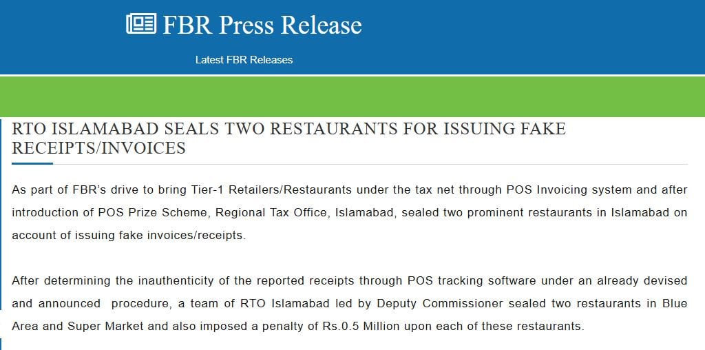 Photo: FBR Press Release