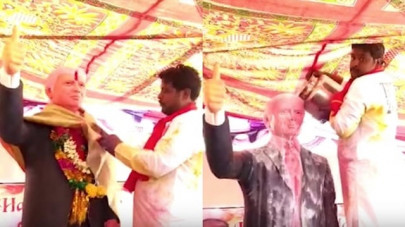 watch man erects six foot tall trump statue to worship