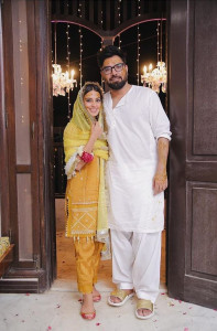 iqra aziz and yasir hussain are all smiles on their mayoun