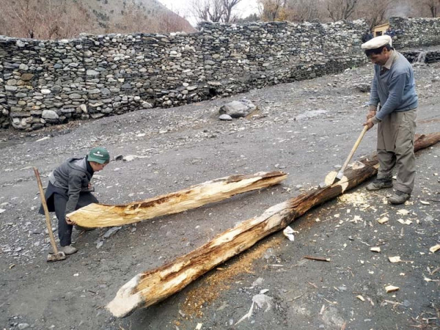 a man and a boy chop up a tree trunk which will be used as firewood photo express a man and a boy chop up a tree trunk which will be used as firewood photo express