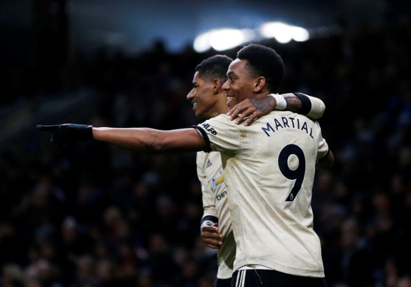 anthony martial and marcus rashford scored late in each half as manchester united moved into fifth place in the premier league with an impressive 2 0 win at burnley photo afp