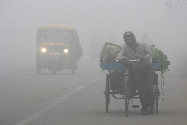 a vendor pulls his trishaw loaded with vegetables amid heavy fog on a cold morning in the northern indian city of chandigarh photo reuters a vendor pulls his trishaw loaded with vegetables amid heavy fog on a cold morning in the northern indian city of chandigarh photo reuters