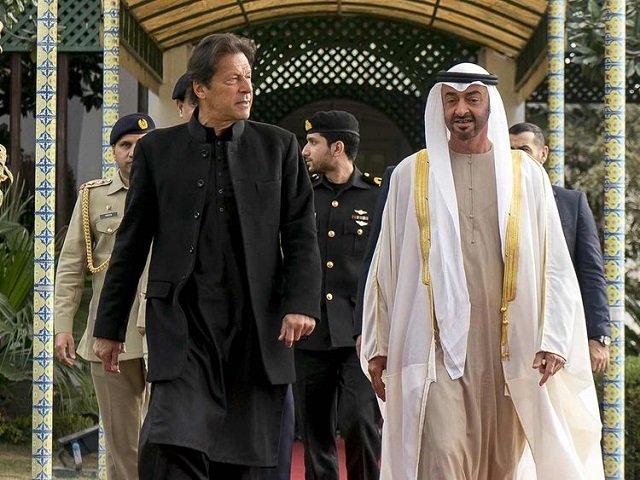 sheikh mohamed bin zayed is being received by prime minister imran khan on his arrival in islamabad photo courtesy wam