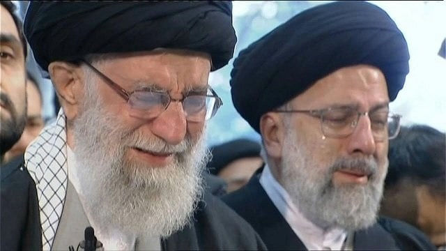the supreme leader 039 s voice cracked with emotion as he said prayers forcing him to pause screen grab
