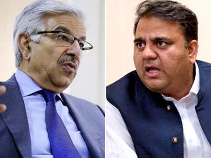 khawaja asif and fawad chaudhry file photos