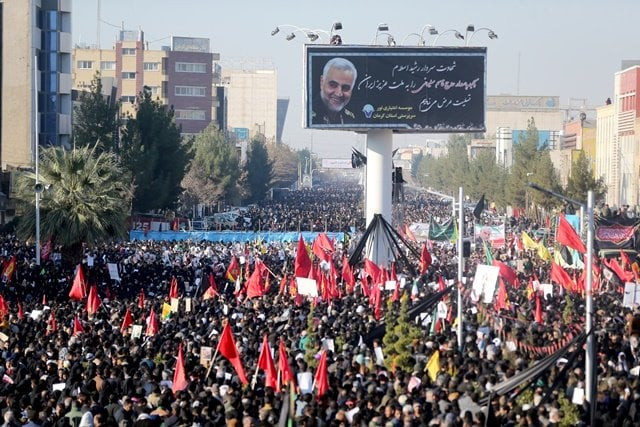 iranian people attend a funeral procession and burial for iranian major general qassem soleimani head of the elite quds force who was killed in an air strike at baghdad airport at his hometown in kerman iran january 7 2020 photo reuters iranian people attend a funeral procession and burial for iranian major general qassem soleimani head of the elite quds force who was killed in an air strike at baghdad airport at his hometown in kerman iran january 7 2020 photo reuters