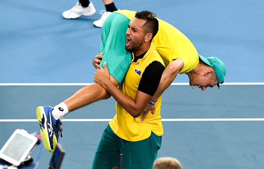 great comeback australia clinched the tie after an 18 16 third set tiebreaker in the doubles to set up a potential blockbuster last four clash against rafael nadal 039 s davis cup winning spain photo afp