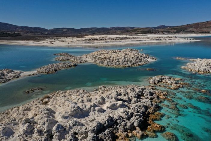 a general view of an exposed island of old microbialites at salda lake in burdur province turkey march 1 2021 photo reuters