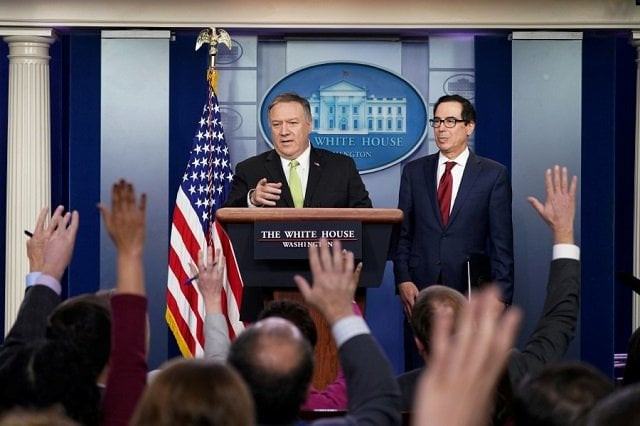 us secretary of state mike pompeo and treasury secretary steven mnuchin announce new sanctions on iran in the brady press briefing room of the white house in washington us january 10 2020 photo reuters us secretary of state mike pompeo and treasury secretary steven mnuchin announce new sanctions on iran in the brady press briefing room of the white house in washington us january 10 2020 photo reuters