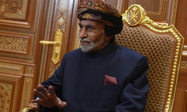sultan of oman qaboos bin said al said sits during a meeting with the us secretary of state at the beit al baraka royal palace in muscat on january 14 2019 photo afp