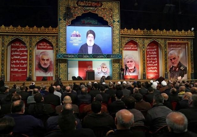 lebanon 039 s hezbollah leader sayyed hassan nasrallah addresses his supporters via a screen during a funeral ceremony rally to mourn qassem soleimani photo reuters file lebanon 039 s hezbollah leader sayyed hassan nasrallah addresses his supporters via a screen during a funeral ceremony rally to mourn qassem soleimani photo reuters file