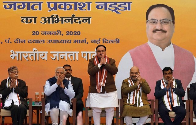 jagat prakash nadda c newly elected president of india 039 s ruling bjp gestures after taking charge as the president during a ceremony at the party 039 s headquarters in new delhi photo reuters