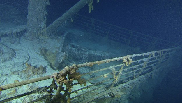 remains of the ship lie largely intact 2 5 miles four kilometres below the surface of the north atlantic ocean photo file