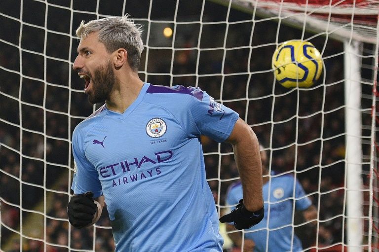 his 21st goal of the season in all competitions moved second placed city to within 13 points of runaway liverpool photo afp