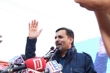 psp chief mustafa kamal addresses rally in hyderabad on friday photo psp