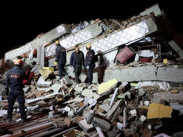 rescue workers search on a collapsed building after an earthquake in elazig turkey january 25 2020 photo reuters