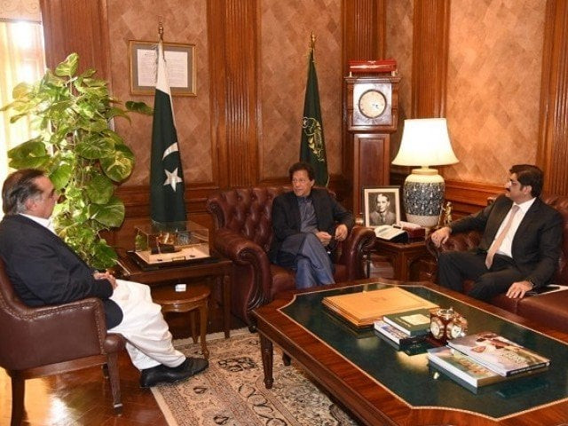 pm imran meets sindh governor imran ismail and cm murad ali shah in karachi photo pid pm imran meets sindh governor imran ismail and cm murad ali shah in karachi photo pid