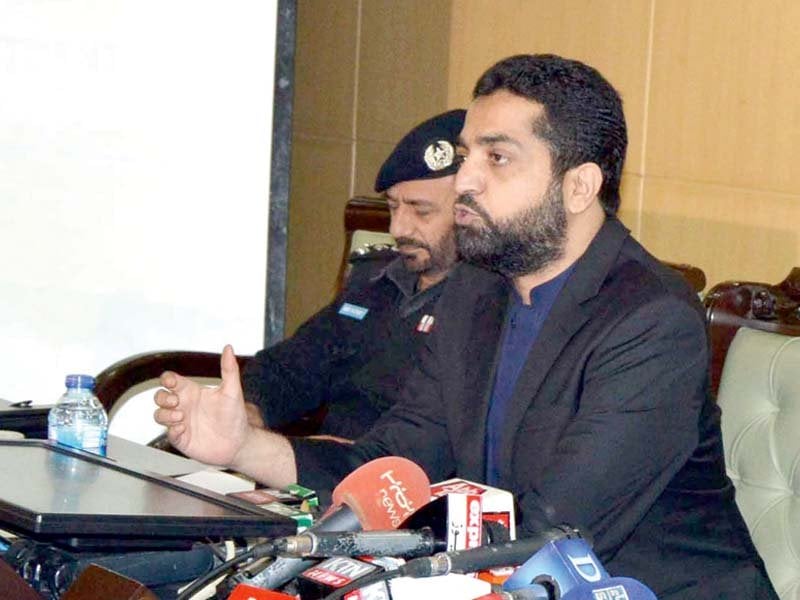 balochistan home minister ziaullah langove addresses a press conference in quetta photo express