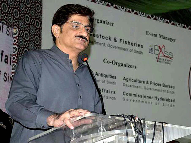 sindh cm murad ali shah is addressing the closing ceremony of the two day livestock expo 2020 on sunday photo nni