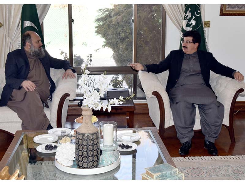 senate chairman sadiq sanjrani calls on balochistan chief minister jam kamal photo express