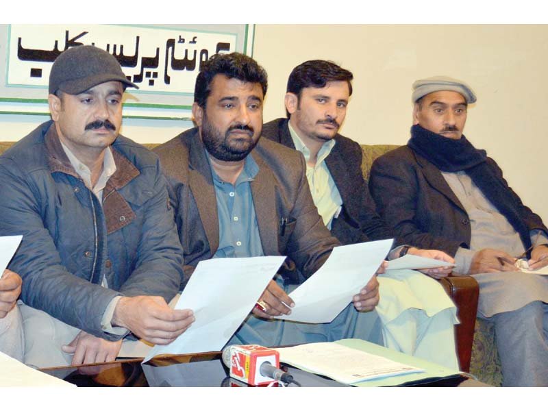 balochistan irrigation employees union members address a press conference in quetta photo ppi