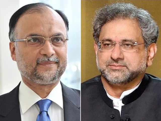 file photos of ahsan iqbal l and shahid khaqan abbasi r file photos of ahsan iqbal l and shahid khaqan abbasi r
