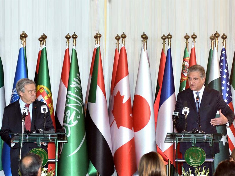 united nations secretary general antonio guterres addresses a joint news conference with foreign minister shah mahmood qureshi in islamabad photo app