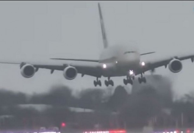 in the captivating video that made rounds on social media an etihad a380 pilots are seen braving the stubborn winds screen grab in the captivating video that made rounds on social media an etihad a380 pilots are seen braving the stubborn winds screen grab