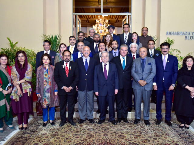 parliamentarians belonging to both treasury and opposition benches meet un chief antonio guterres at fo photo express