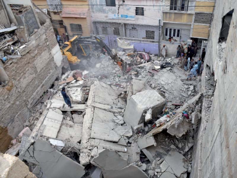 a five storey building collapsed in liaquatabad on tuesday night however no casualties were reported as police had evacu ated the building earlier photo online