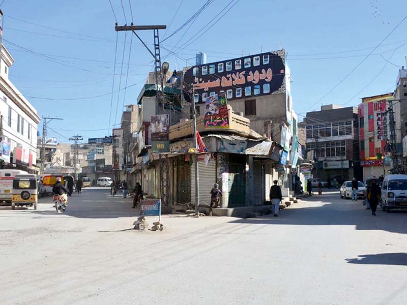 shops are closed during a shutter down strike called by traders against monday s suicide blast in quetta photo inp