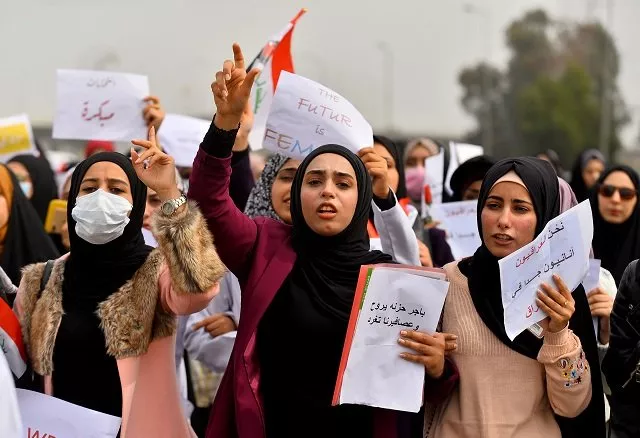 iraqi women chant as they take part in an anti government protest in the central city of najaf photo afp iraqi women chant as they take part in an anti government protest in the central city of najaf photo afp