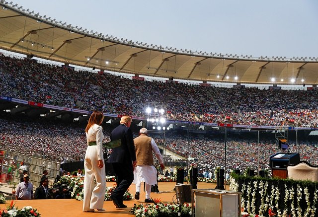 u s president donald trump first lady melania trum and indian prime minister narendra modi attend a quot namaste trump quot event during trump 039 s visit to india at sardar patel gujarat stadium in ahmedabad india february 24 2020 photo reuters