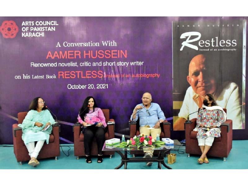 short story writer aamer hussein talks about his book at a session held at the arts council of pakistan karachi on thursday photo express