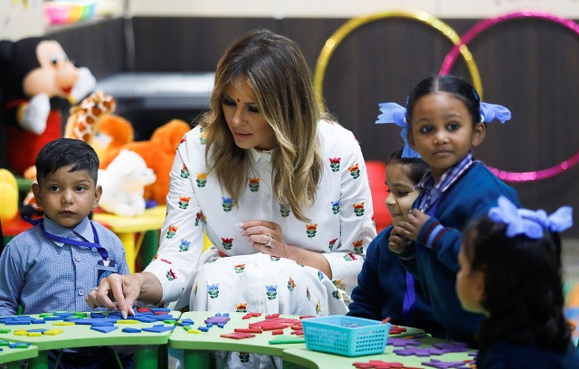u s first lady melania trump plays with children at the sarvodaya co education senior secondary school in moti bagh in new delhi during a visit by u s president donald trump in india photo reuters u s first lady melania trump plays with children at the sarvodaya co education senior secondary school in moti bagh in new delhi during a visit by u s president donald trump in india photo reuters