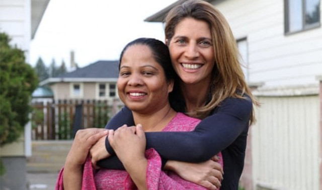 asia bibi lef with french journalist anne isabelle tollet photo file
