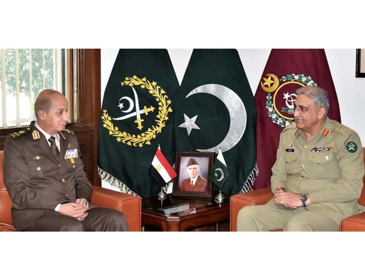 egyptian defence minister general mohamed ahmed zaki mohamed calls on general qamar javed bajwa photo ispr