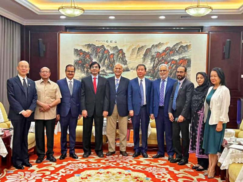 a delegation of pakistani mps pose with chinese officials during their visit to china photo express