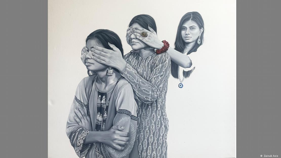 This work by Aziz depicts intergenerational trauma and how women are expect to conform to social norms. PHOTO: Zainab Aziz