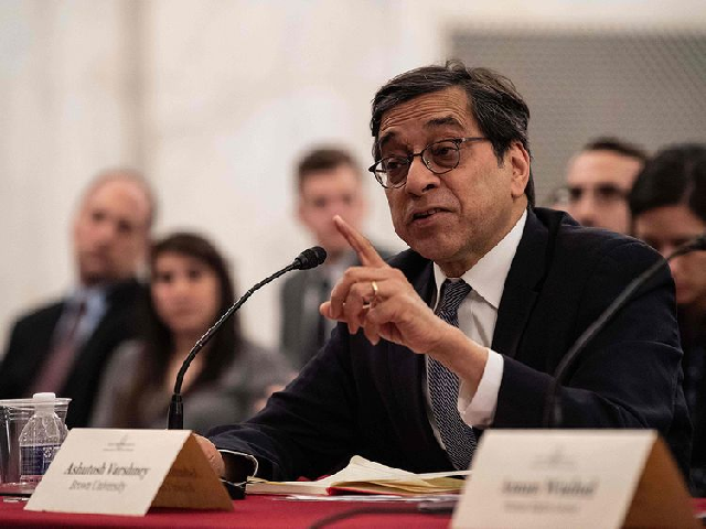 brown university political science professor ashutosh varshney speaks during a hearing of the us commission on international religious freedom on capitol hill in washington dc on march 4 2020 photo afp