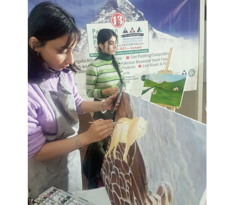 students take part in a live painting competition on the theme restoring the mountain ecosystems at the rawalpindi art gallery on monday photo express