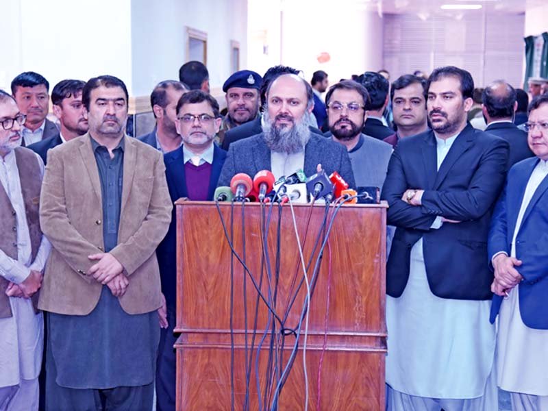 balochistan chief minister jam kamal addresses media persons in quetta photo express
