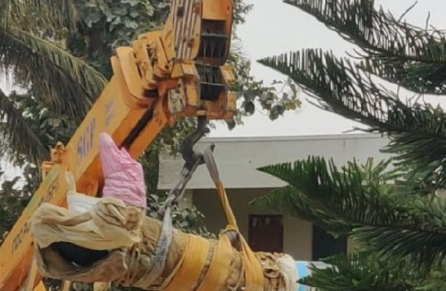 police remove a statue of jesus from a christian cemetery outside of bangalore india march 3 2020 photo archdiocese of bangalore