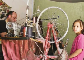 gaza tailor powers sewing machine with bicycle
