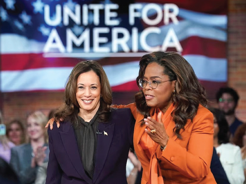 democratic presidential nominee kamala harris and oprah winfrey attend a campaign event in detroit michigan photo reuters