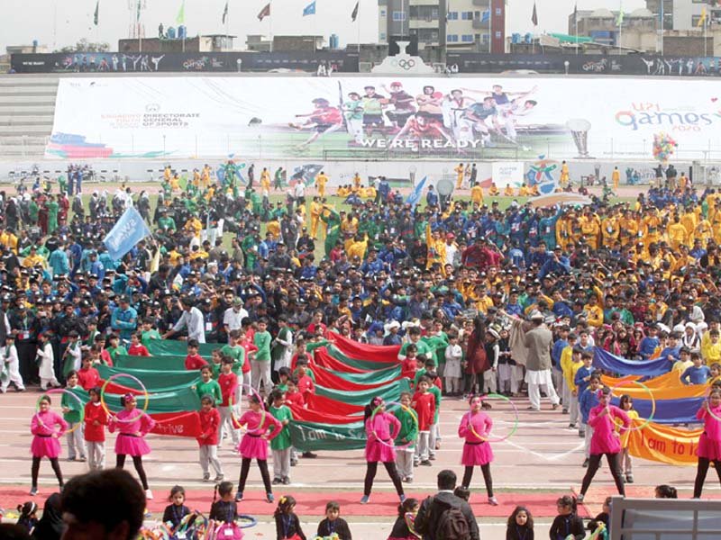 various contingents representing all regions of k p participate in the opening ceremony of the under 21 games at the peshawar sports complex photo online