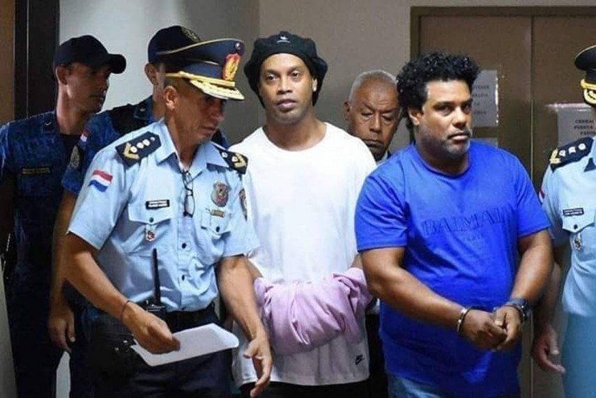 39 year old world cup winner and his brother are spending a fifth day in a police cell in asuncion photo afp