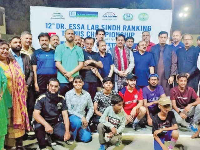 guests of honour and ptf officials along with competing players are seen at the opening of 12th dr essa lab ranking tennis in hyderabad photo sta