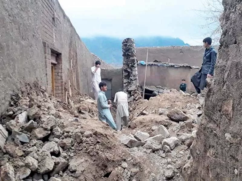 a view of a house in peshawar which completely collapsed after heavy rainfall wreaked havoc in the province photo express